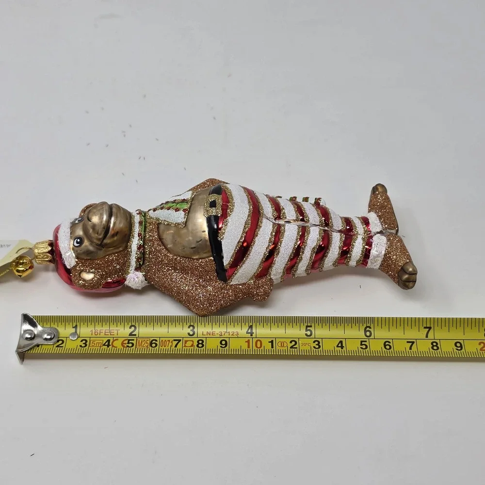 JingleNog Monkeyin Around White Ornament #80076 Hand Blown & Painted in Poland
